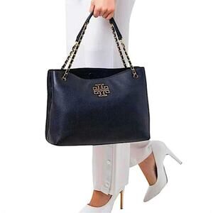 Tory Burch Britten Triple Compartment Leather Tote Black